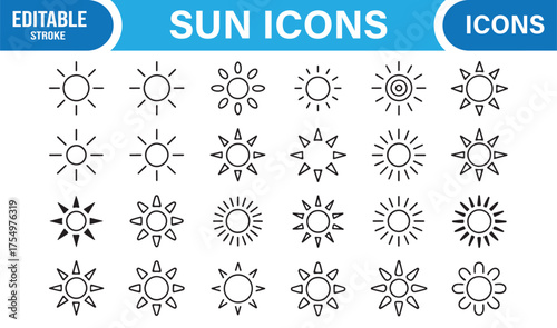 Collection of sunshine vector symbols for energy, nature, and summer concept artwork