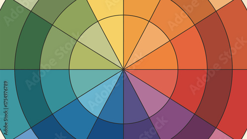 A colorful segmented circle with varying hues radiating from the center in a circular pattern