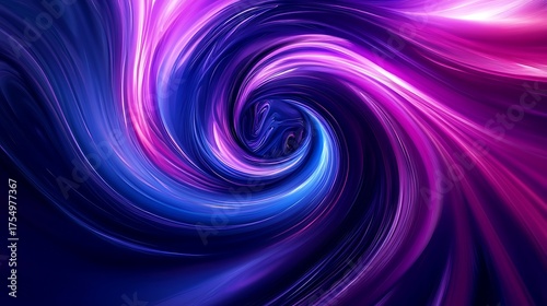 Abstract swirling vortex of vibrant purple and blue light trails