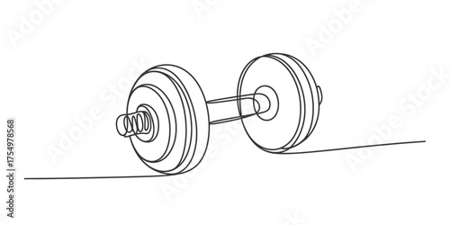 Minimalist dumbbell artwork continuous single line drawing simple fitness exercise concept vector