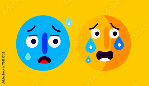 Emotional Characters Crying with Tears and Sweat Drops