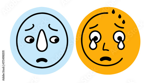 Emotive Cartoon Faces Expressing Sadness and Disappointment