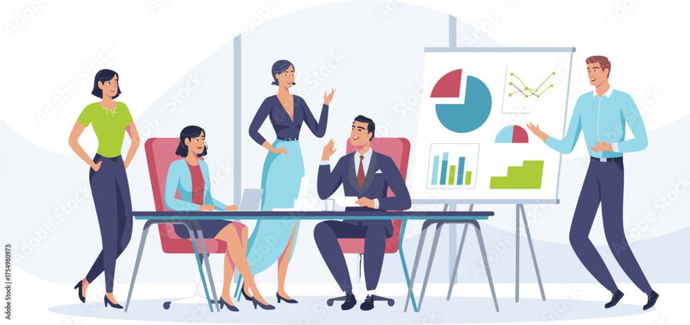 Fototapeta premium Business team presenting project analysis report