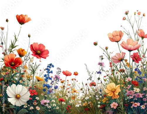 Dainty wildflower border with copyspace, transparent background