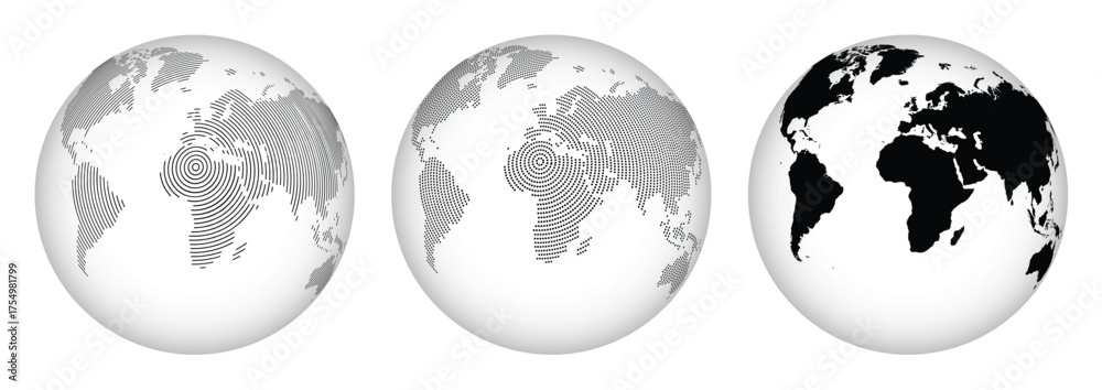 Obraz premium World Globe 3D Map Halftone Effect Vector Illustration