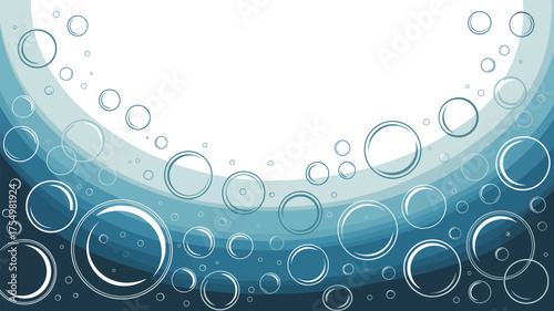 A background with various sized circles and blue gradient waves creating an underwater bubble effect