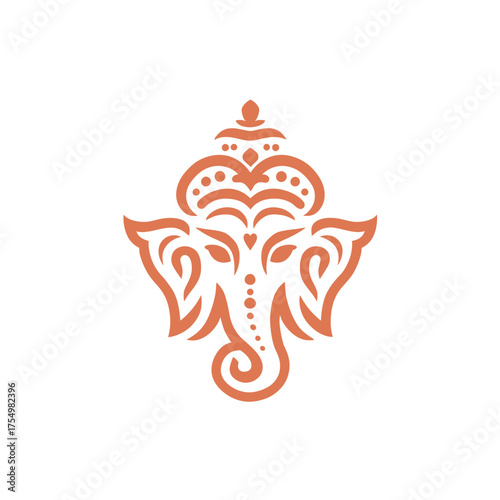 Stylized orange elephant head with crown on white backdrop