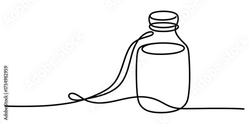 Continuous one line drawing of a glass bottle with liquid and a cap vector