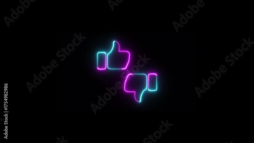 Neon likes and dislikes, Glowing neon like and dislike icon on alpha background.