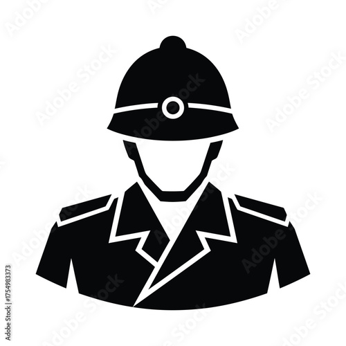 Silhouette of a British Policeman Officer in Uniform with Helmet