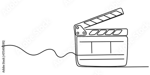 Minimalist continuous line drawing of a classic film clapperboard for movies and cinema vector