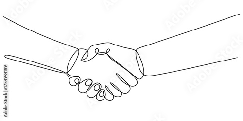 Elegant continuous line drawing of two hands shaking in a symbol of agreement and partnership vector