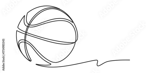 Minimalist continuous line drawing of a basketball in motion vector