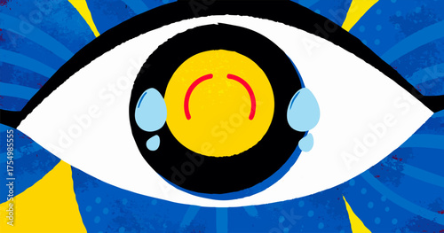 Sad Emoji Pupil in Eye: Abstract Emotional Concept