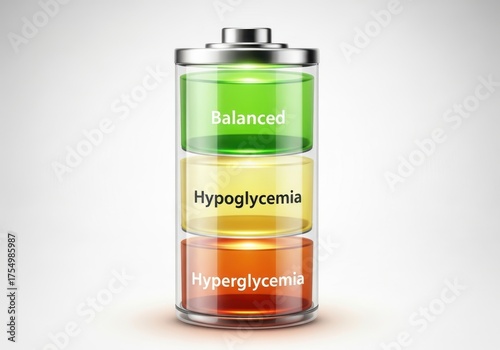 Wallpaper Mural Battery level indicator showing balanced, hypoglycemia, and hyperglycemia states, representing blood sugar management and diabetes control Torontodigital.ca