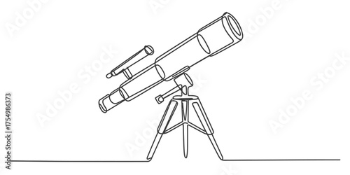 Elegant continuous line drawing of a telescope on a tripod vector