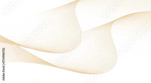 Delicate beige lines gracefully curve against a bright white backdrop, creating a minimalist abstract design with a flowing, elegant and soothing visual effect that conveys soft movement