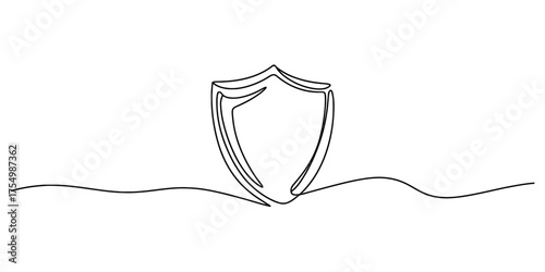 Abstract continuous line drawing of a classic shield emblem symbolizing protection and security vector