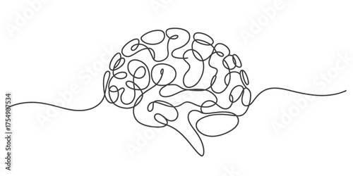 Continuous one line drawing of a human brain abstract art vector