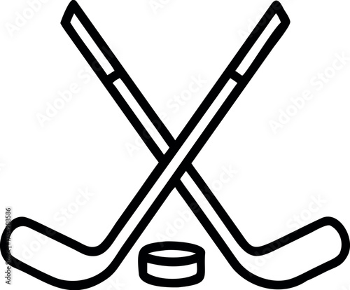 hockey sticks and puck line art icon vector, 