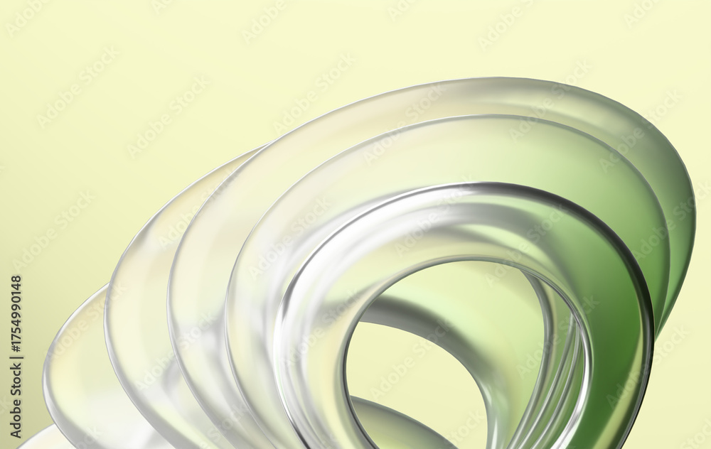 Fototapeta premium Modern Minimal Abstract Design Featuring Green Chrome Curves on Light Background