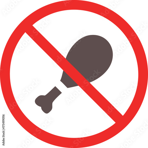 Forbidden chicken leg icon vector ,Forbidden sign with chicken's leg glyph icon. Stop silhouette symbol. No eating prohibition