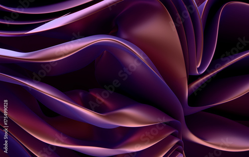 Modern Digital Background with Wavy Metallic Layers and Shiny Surfaces