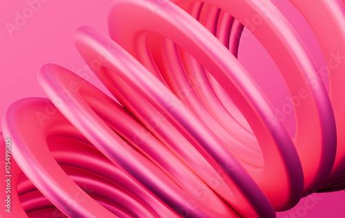 Abstract 3D Curved Tubes in Vibrant Pink and Red Gradient with Smooth Glossy Surface Texture