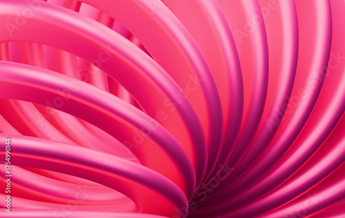 Contemporary Twisted Cylindrical Forms with Hot Pink Colors Creating Dynamic Flowing Composition