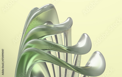 Futuristic Fluid Structure with Shiny Metal Texture and Organic Form