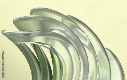 Abstract Metallic Green 3D Shapes with Smooth Curves and Glossy Reflections