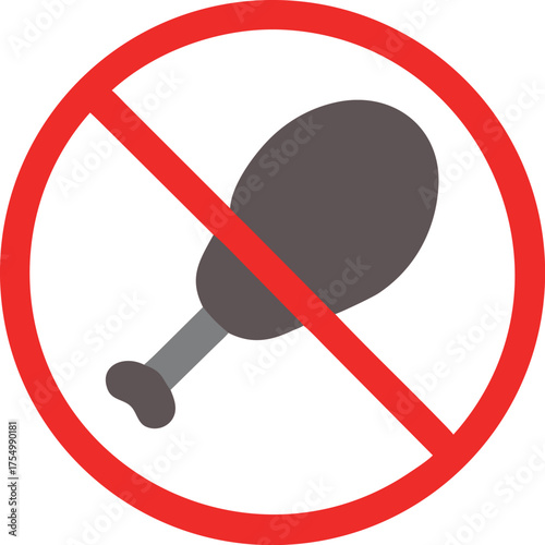 Forbidden chicken leg icon vector ,Forbidden sign with chicken's leg glyph icon. Stop silhouette symbol. No eating prohibition