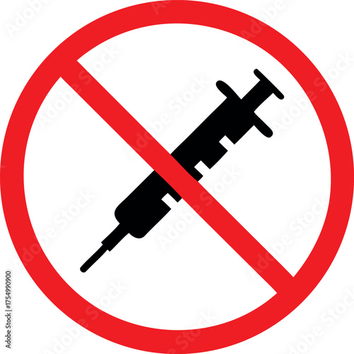 No vaccination sign. Prohibited syringe icon. Isolated vector illustration.