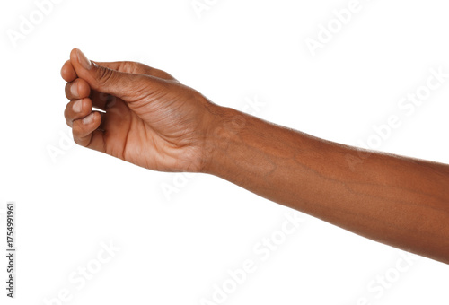 Wallpaper Mural African-American man holding something on white background, closeup Torontodigital.ca
