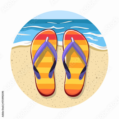 Summer Beach Flip Flops with Seashells Illustration