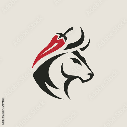 Wallpaper Mural Stylized bull head logo with a red chili pepper horn on a beige background Torontodigital.ca
