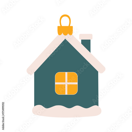 Christmas toys and decor. Ornament and house-shaped figurine for the Christmas tree. Flat graphic vector illustration on a white background.