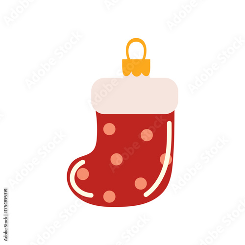 A stocking-shaped ornament and figurine for the Christmas tree. Elements of Christmas decor. Flat graphic vector illustration on a white background.