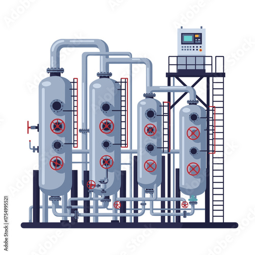 Complex industrial distillation and separation system illustration for chemical processing.