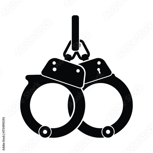Black handcuffs on white background represent law enforcement and crime