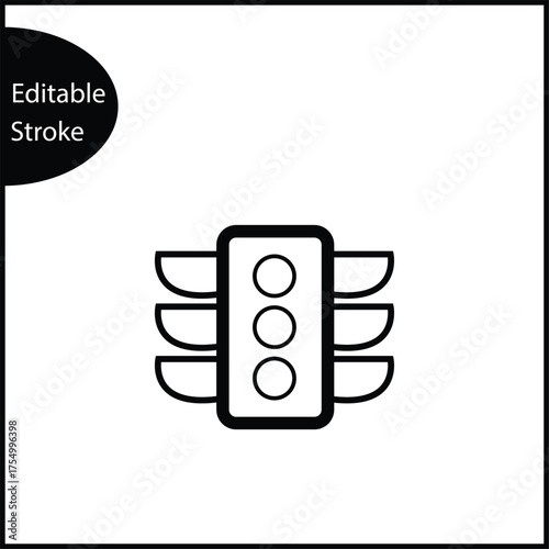 A minimalist vertical line icon representing a traffic light or stoplight with three circles for red, yellow, and green signals. This symbol signifies regulation, control, transportation, and safety.
