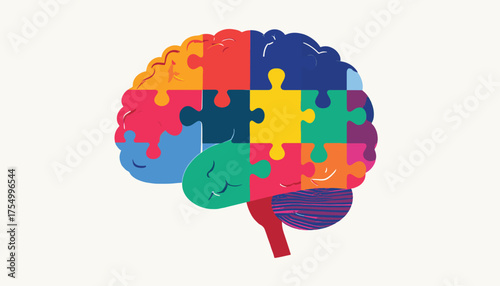 Colorful Brain Made of Puzzle Pieces – Mental Health and Intelligence Concept