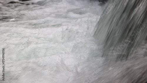 Close-up of Flowing Waterfall with Smooth Water Motion in Natural Environment