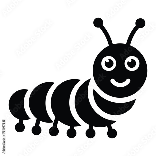 Cheerful Caterpillar Silhouette Icon Vector Illustration with Smiling Face