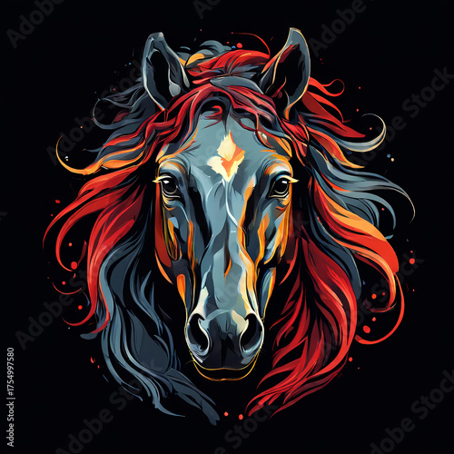 a beautiful, graceful horse. the symbol of the new year 2026. winter holidays. watercolor drawing.  artificial intelligence generator, AI, neural network image. background for the design
