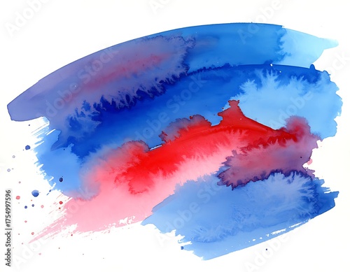 Watercolor Splash - Abstract Expression of Blue and Red Hues.