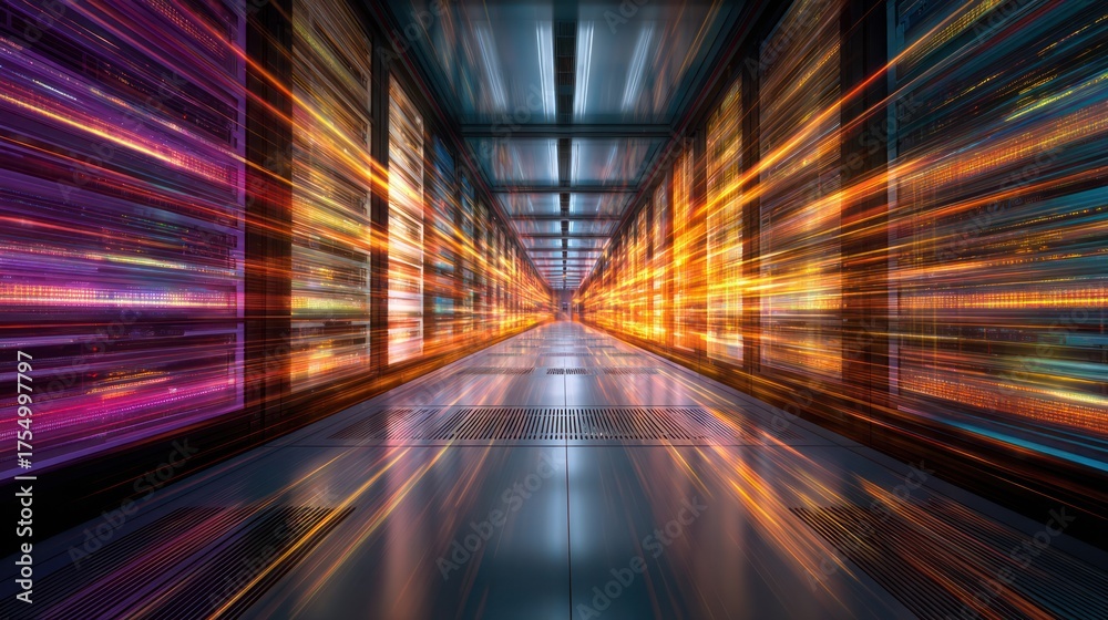 Fototapeta premium Abstract data tunnel digital imagery with light streaks and modern design