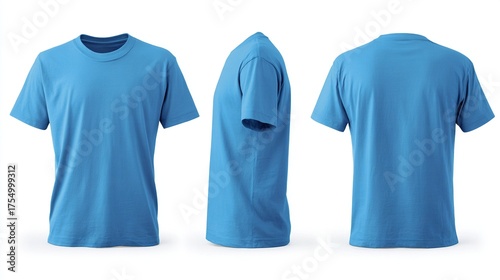 Three Views of a Light Blue TShirt on a transparent background