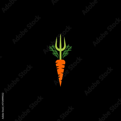 Stylized image of a carrot with a trident replacing its leafy top on a black background