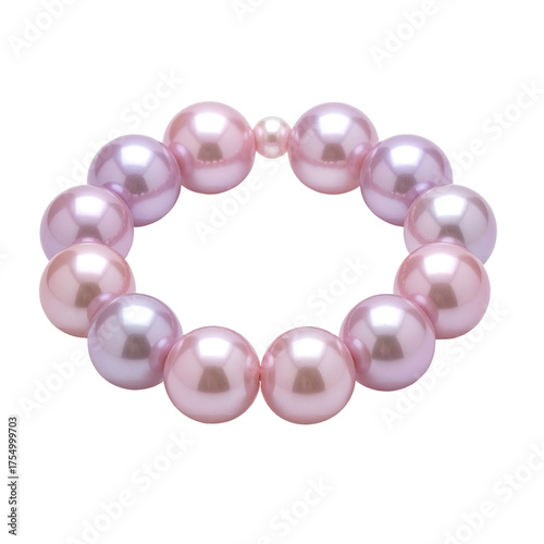 A close-up of a beaded bracelet composed of pink and lavender pearls on a black background